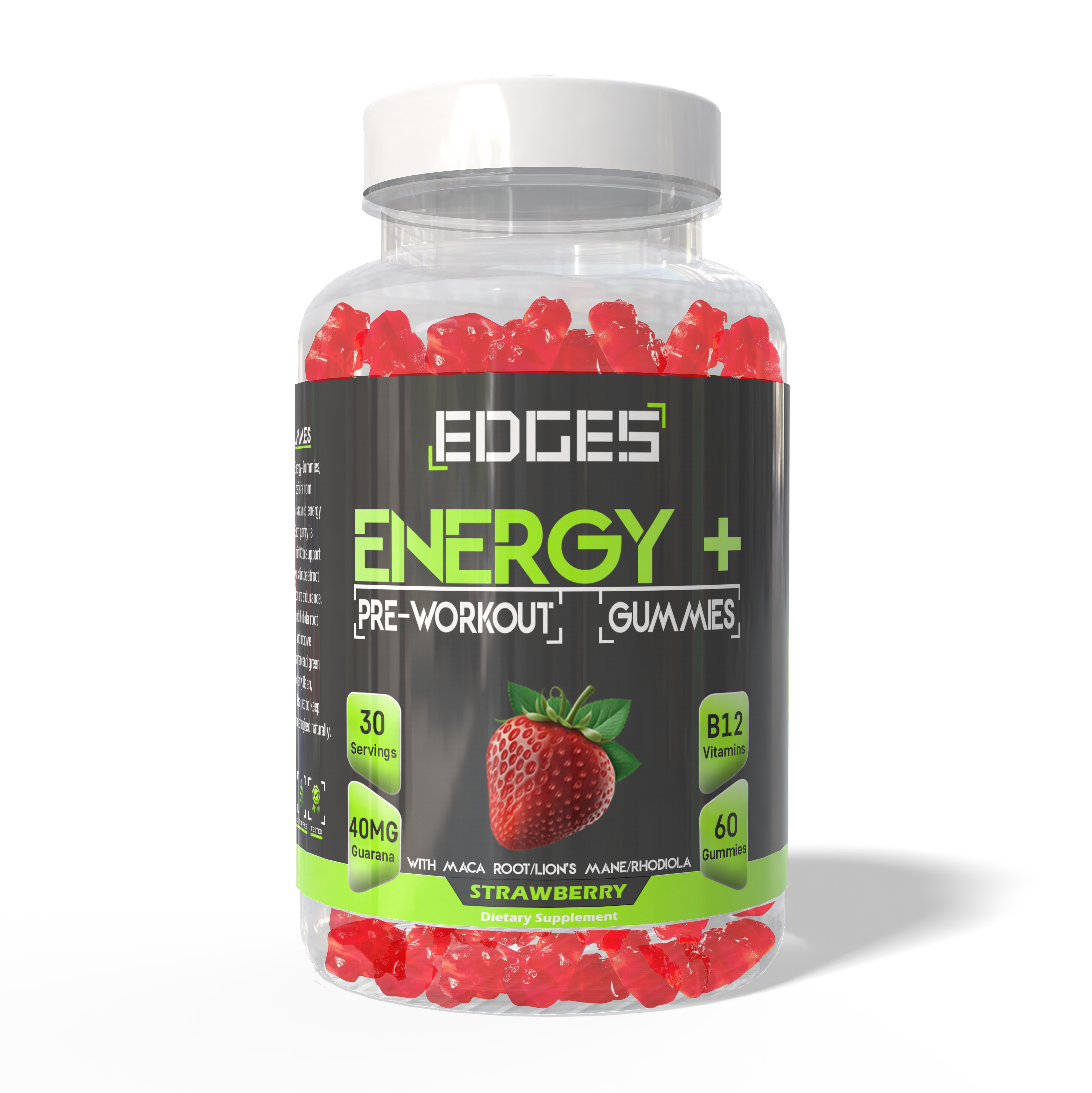 Energy Gummies 60 Guarana Gummies - with B12 Vitamins, Lion's Mane and Maca Root