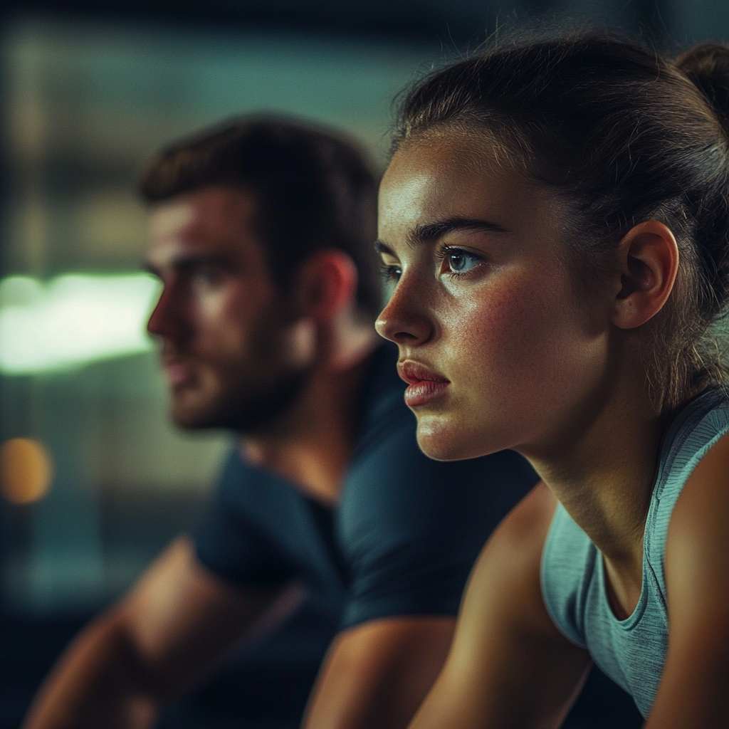 EDGES man and women focusing in a sport setting close up