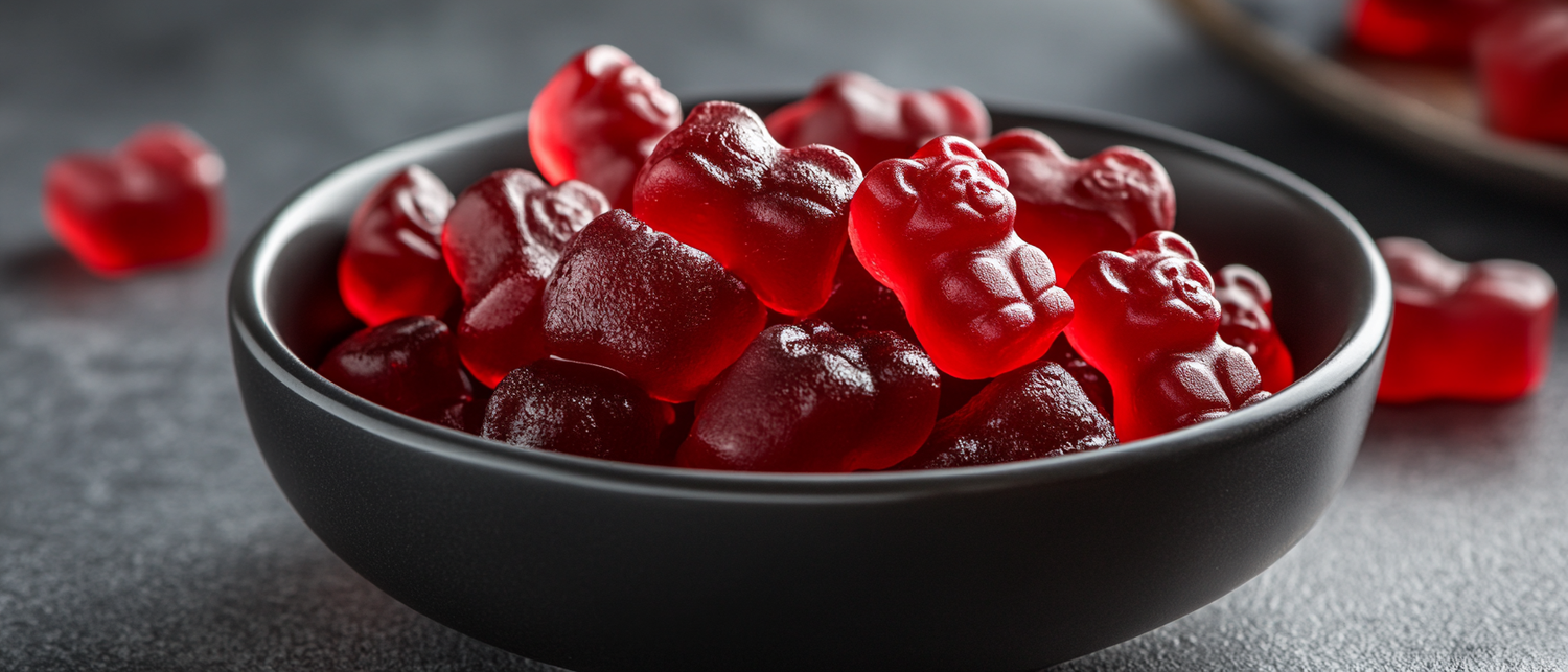 Red gummie bears in a bowl