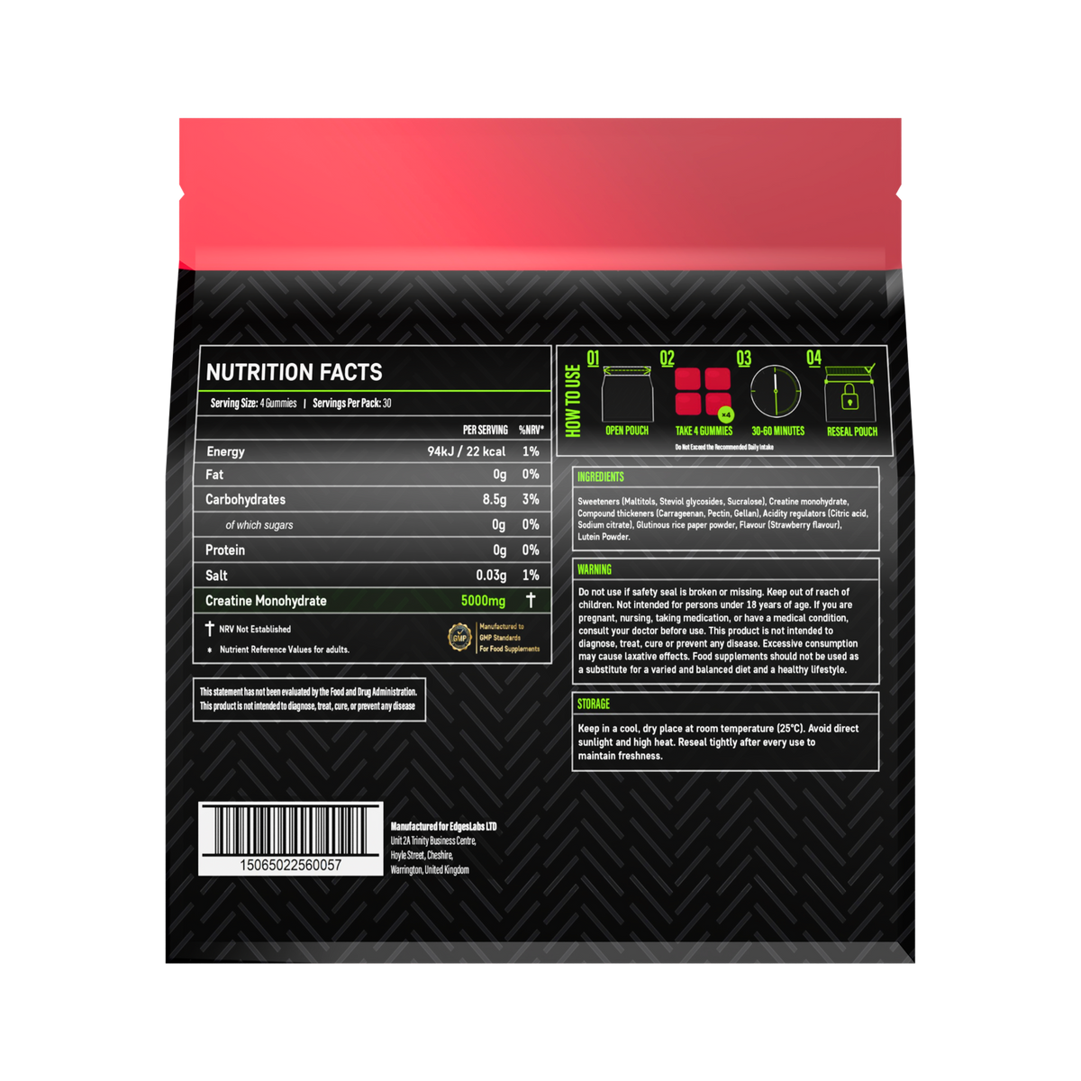Creatine Gummies 5000mg - Creatine Monohydrate - Strawberry (1 Month)