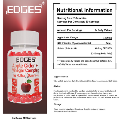 Apple Cider Vinegar Gummies 1000mg - Nutrition Information