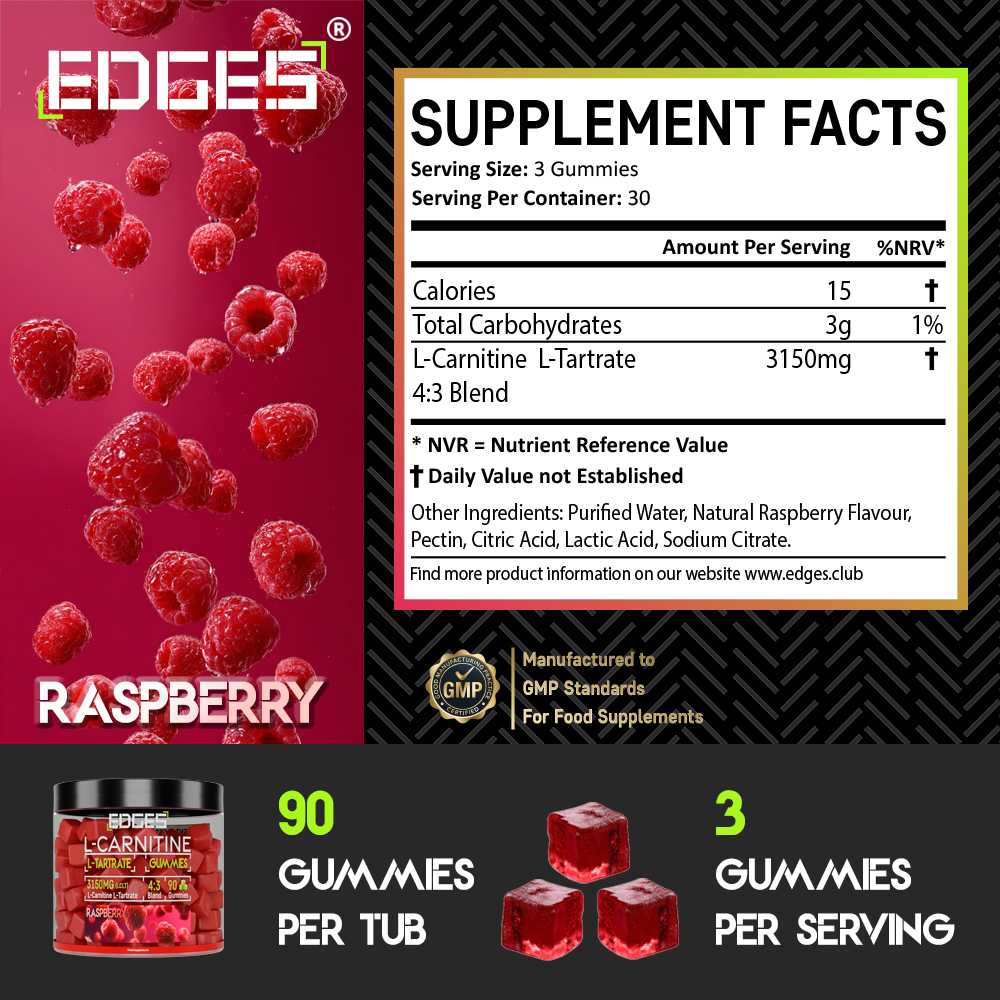 L-Carnitine L-Tartrate 3150mg Gummies – 90 Raspberry Gummies