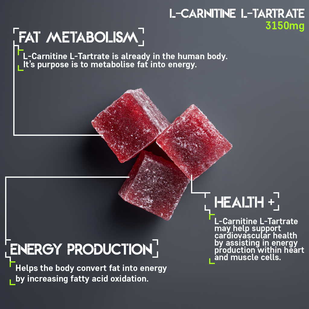 L-Carnitine L-Tartrate 3150mg Gummies – 90 Raspberry Gummies